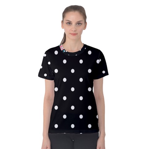 Flower Frame Floral Polkadot White Black Women s Cotton Tee by Mariart