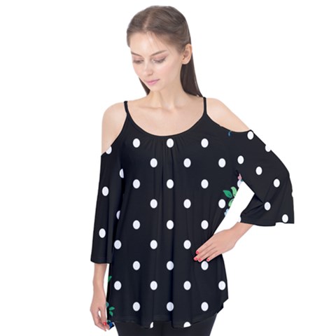 Flower Frame Floral Polkadot White Black Flutter Tees by Mariart