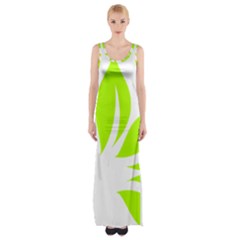 Leaf Green White Maxi Thigh Split Dress by Mariart