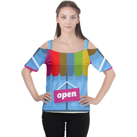 Store Open Color Rainbow Glass Orange Red Blue Brown Green Pink Women s Cutout Shoulder Tee by Mariart