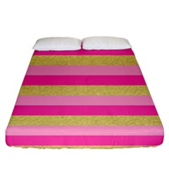 Pink Line Gold Red Horizontal Fitted Sheet (california King Size) by Mariart