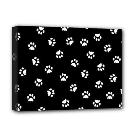 Footprints Cat White Black Deluxe Canvas 16  X 12   by EDDArt