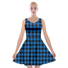 Lumberjack Fabric Pattern Blue Black Velvet Skater Dress by EDDArt