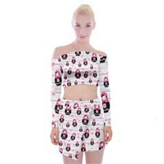 Matryoshka Doll Pattern Off Shoulder Top With Skirt Set by Valentinaart