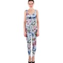 Watercolor Flowers Butterflies Pattern Blue Red OnePiece Catsuit View1