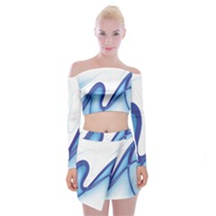 Glittering Abstract Lines Blue Wave Chefron Off Shoulder Top With Skirt Set by Mariart