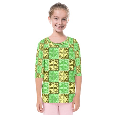 Clipart Aztec Green Yellow Kids  Quarter Sleeve Raglan Tee by Mariart