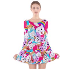 Cute Cartoon Pattern Long Sleeve Velvet Skater Dress by Nexatart