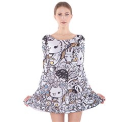 Cute Doodles Long Sleeve Velvet Skater Dress by Nexatart