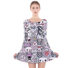 Kawaii Graffiti And Cute Doodles Long Sleeve Velvet Skater Dress by Nexatart