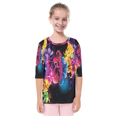 Abstract Patterns Lines Colors Flowers Floral Butterfly Kids  Quarter Sleeve Raglan Tee by Mariart