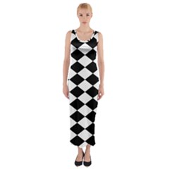 Diamond Black White Plaid Chevron Fitted Maxi Dress by Mariart