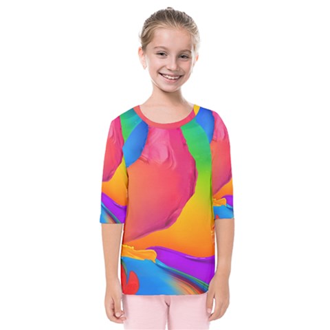 Paint Rainbow Color Blue Red Green Blue Purple Kids  Quarter Sleeve Raglan Tee by Mariart