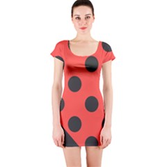 Red Black Hole White Line Wave Chevron Polka Circle Short Sleeve Bodycon Dress by Mariart