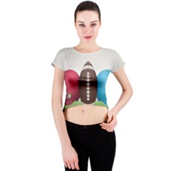 Helmet Ball Football America Sport Red Brown Blue Green Crew Neck Crop Top by Mariart