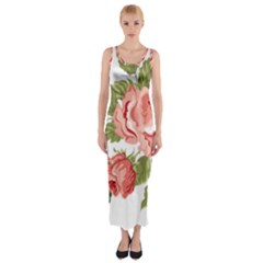 Flower Rose Pink Red Romantic Fitted Maxi Dress by Nexatart