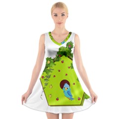 Bluebird Bird Birdhouse Avian V-neck Sleeveless Skater Dress by Nexatart