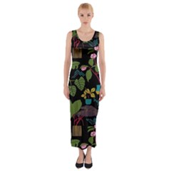 Wreaths Flower Floral Leaf Rose Sunflower Green Yellow Black Fitted Maxi Dress by Mariart