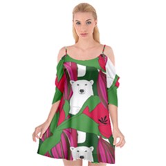 Animals White Bear Flower Floral Red Green Cutout Spaghetti Strap Chiffon Dress by Mariart