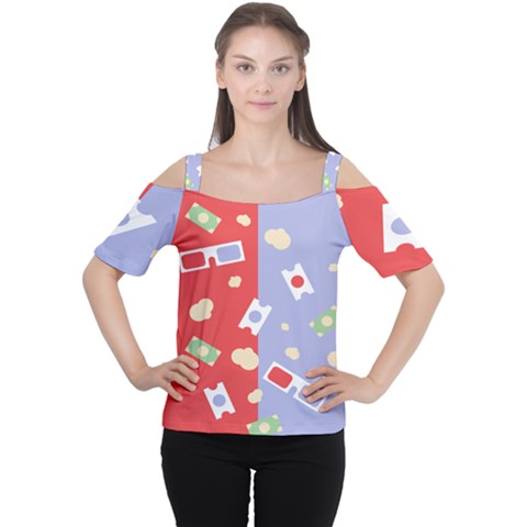 Glasses Red Blue Green Cloud Line Cart Women s Cutout Shoulder Tee by Mariart