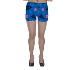 Seamless Triangle Circle Blue Waves Pink Skinny Shorts by Mariart