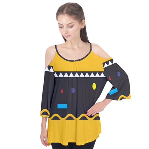 Bright Polka Wave Chevron Yellow Black Flutter Tees by Mariart