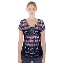 Usa Bowling  Short Sleeve Front Detail Top by Valentinaart