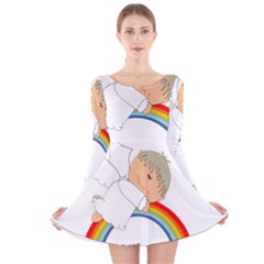 Angel Rainbow Cute Cartoon Angelic Long Sleeve Velvet Skater Dress by Nexatart