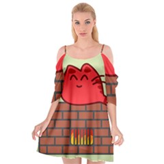 Happy Cat Fire Animals Cute Red Cutout Spaghetti Strap Chiffon Dress by Mariart