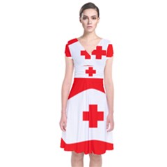 Tabla Laboral Sign Red White Short Sleeve Front Wrap Dress by Mariart