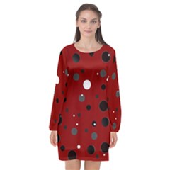 Decorative Dots Pattern Long Sleeve Chiffon Shift Dress  by ValentinaDesign