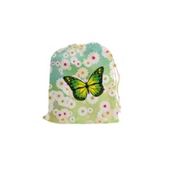 Green Butterfly Drawstring Pouches (small)  by linceazul