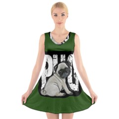 Pug V-neck Sleeveless Skater Dress by Valentinaart