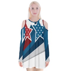 Star Red Blue White Line Space Velvet Long Sleeve Shoulder Cutout Dress by Mariart