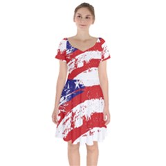 Red White Blue Star Flag Short Sleeve Bardot Dress by Mariart