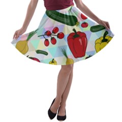 Vegetables Cucumber Tomato A-line Skater Skirt by Nexatart