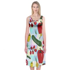 Vegetables Cucumber Tomato Midi Sleeveless Dress by Nexatart