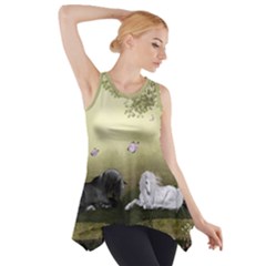 Wonderful Whte Unicorn With Black Horse Side Drop Tank Tunic by FantasyWorld7