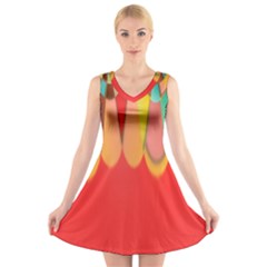 Colors On Red V-neck Sleeveless Skater Dress by linceazul