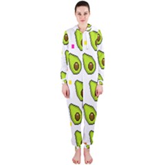 Avocado Seeds Green Fruit Plaid Hooded Jumpsuit (ladies)  by Mariart