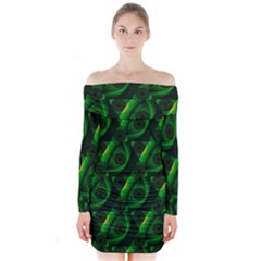 Green Eye Line Triangle Poljka Long Sleeve Off Shoulder Dress by Mariart