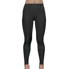 Heart Rate Line Green Black Wave Chevron Waves Classic Yoga Leggings by Mariart