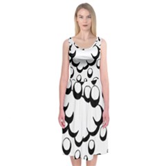 Splash Bubble Black White Polka Circle Midi Sleeveless Dress by Mariart