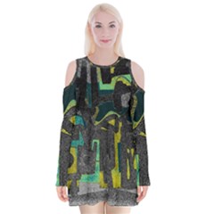 Abstract Art Velvet Long Sleeve Shoulder Cutout Dress by ValentinaDesign