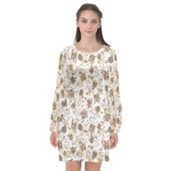 Floral Pattern Long Sleeve Chiffon Shift Dress  by ValentinaDesign