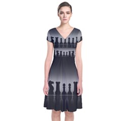 Chess Pieces Short Sleeve Front Wrap Dress by Valentinaart