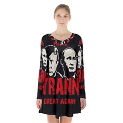 Make Tyranny Great Again Long Sleeve Velvet V-neck Dress by Valentinaart