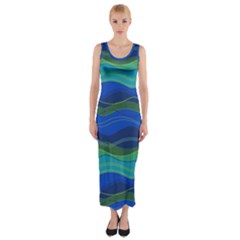 Geometric Line Wave Chevron Waves Novelty Fitted Maxi Dress by Mariart