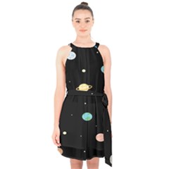 Planets Space Halter Collar Waist Tie Chiffon Dress by Mariart