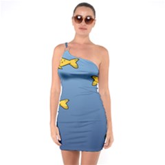 Water Bubbles Fish Seaworld Blue One Soulder Bodycon Dress by Mariart